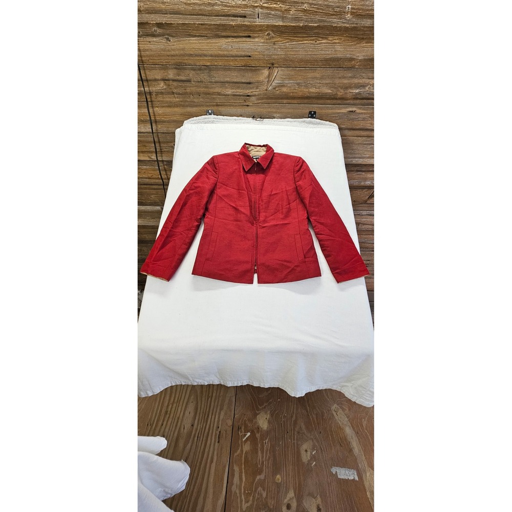Kasper Womens Red Zip Front Collared Lined Blazer Jacket Size 6